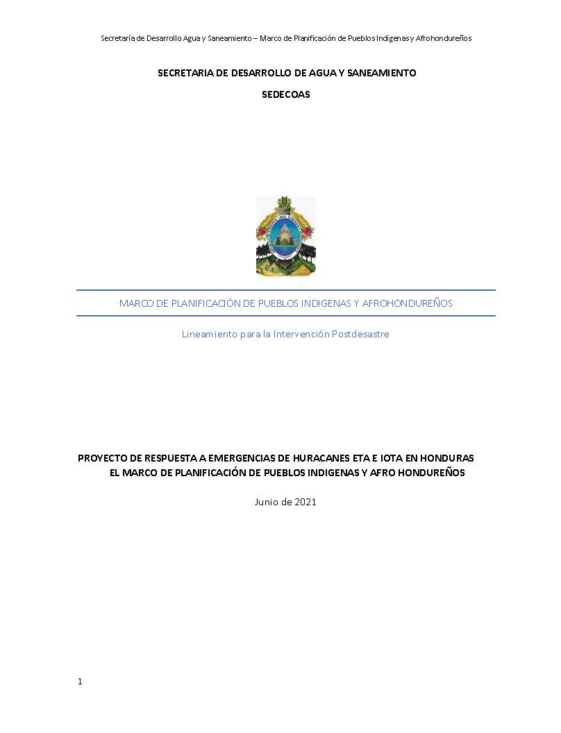 MARCO DE PUEBLOS INDÍGENAS Y AFRO HONDUREÑOS - SEDECOAS JUNIO 2021_Página_01 MARCO DE PUEBLOS INDÍGENAS Y AFRO HONDUREÑOS - SEDECOAS JUNIO 2021