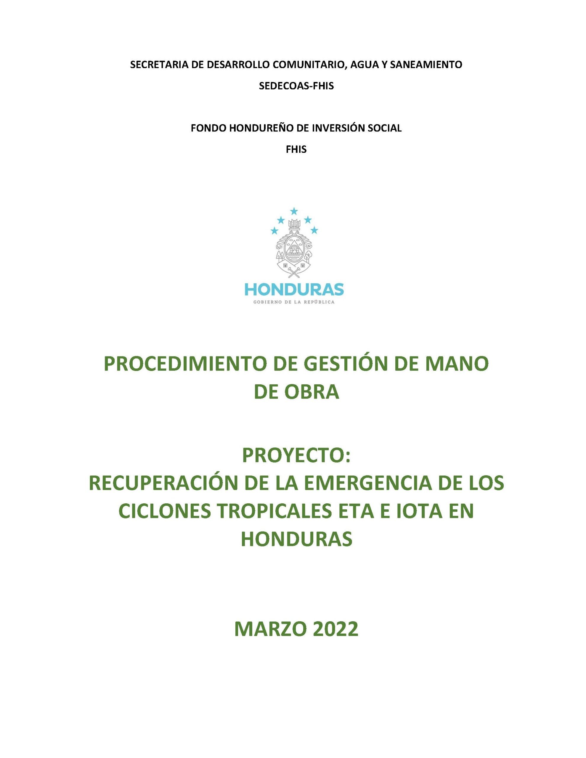 PROCEDIMIENTO DE GESTIÓN DE MANO DE OBRA SEDECOAS FINAL 290322_Página_01 PROCEDIMIENTO DE GESTIÓN DE MANO DE OBRA SEDECOAS FINAL 290322