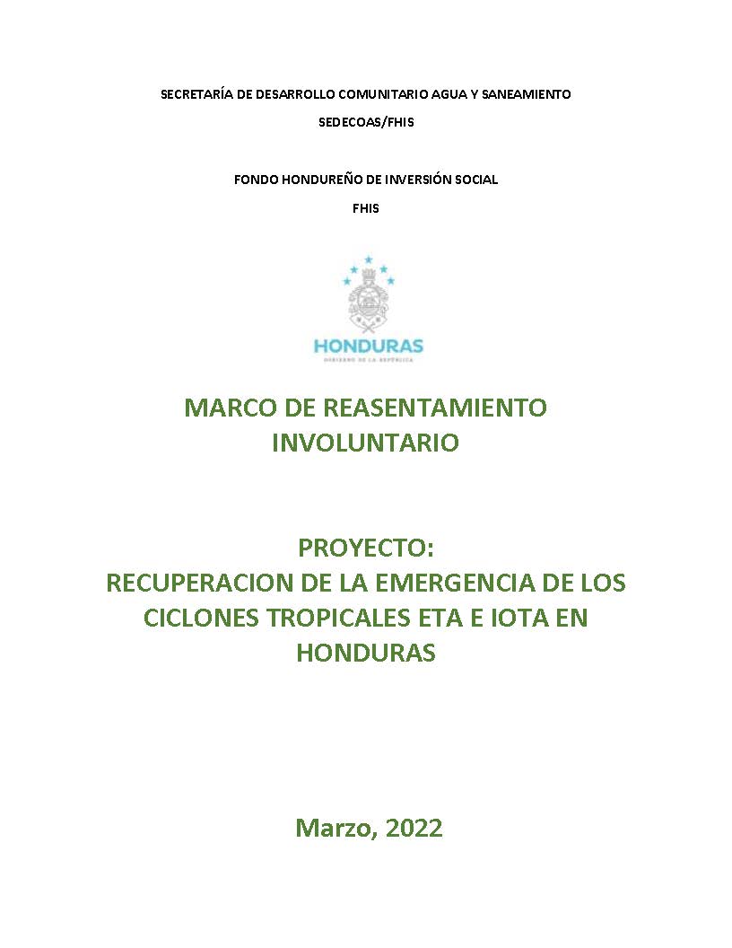 SEDECOAS MARCO DE REASENTAMIENTO INVOLUNTARIO FINAL 06 DE ABRIL_Página_01 SEDECOAS MARCO DE REASENTAMIENTO INVOLUNTARIO FINAL 06 DE ABRIL